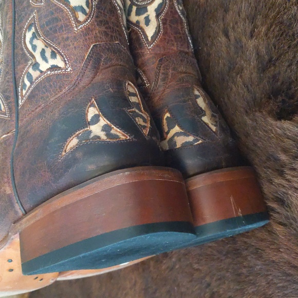JOHNNY RINGO E1464 distressed brown leather with cheetah cowgirl boots  sz 7.5B - Picture 14 of 16